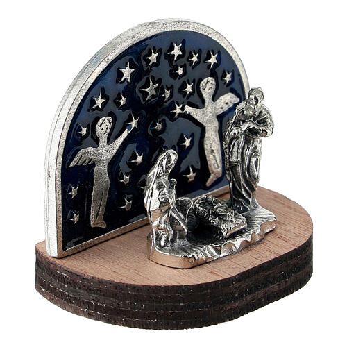Holy Family on Wooden Base with Starry Background and Angels, 3x3x2 cm 3