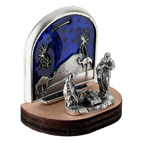 Szopka srebrna z drewnianą podstawą, pustynne tło, 3×3×2cm 3