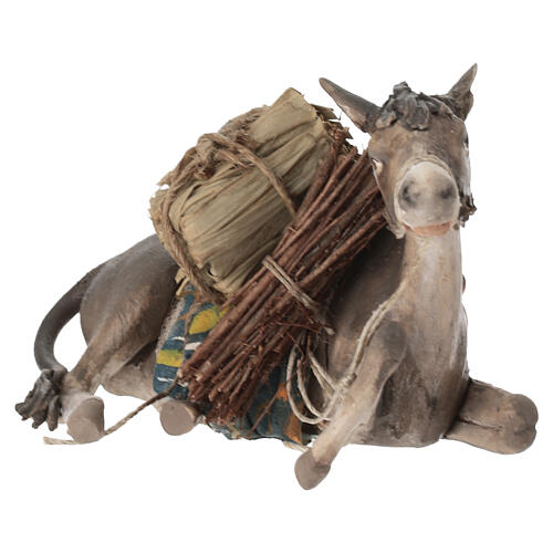 Sitting donkey with straw and wood bundle for 10 cm Angela Tripi's Nativity Scene 2