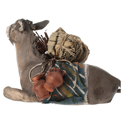 Donkey figurine sitting with straw and wood bundle 10 cm Angela Tripi 3