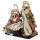 Nativity group with coloured fabric and golden halos, wooden base, 30 cm s4