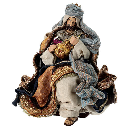 Presepe completo stoffa colorata base legno 30 cm 8