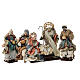 Complete Nativity scene set with colored fabric and wooden base, 30 cm s1