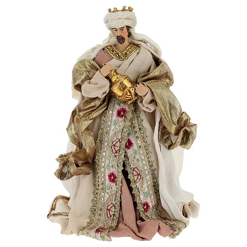 Belén completo tela base madera oro y rosa 30 cm 5