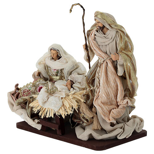 Presepe completo stoffa base legno oro e rosa 30 cm 6