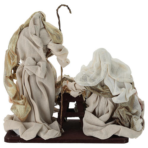 Presepe completo stoffa base legno oro e rosa 30 cm 11
