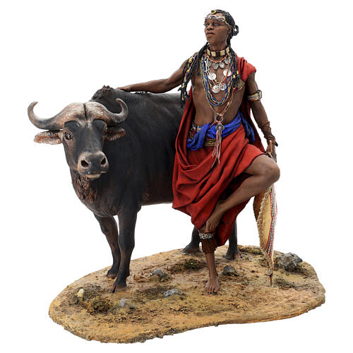 Scena Masai con bufalo Presepe Angela Tripi 30 cm 3