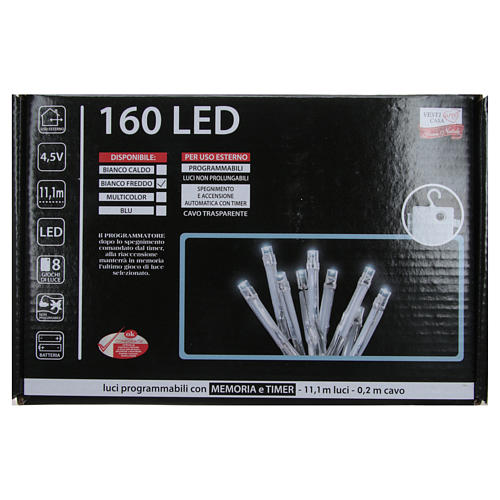 Luce Natale catena 160 LED bianco freddo ESTERNO batteria program. 4