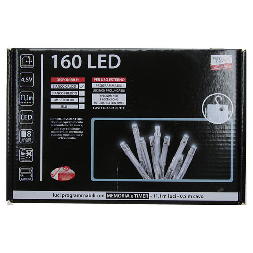 Luce Natale catena 160 LED bianco caldo ESTERNO batteria program. 4