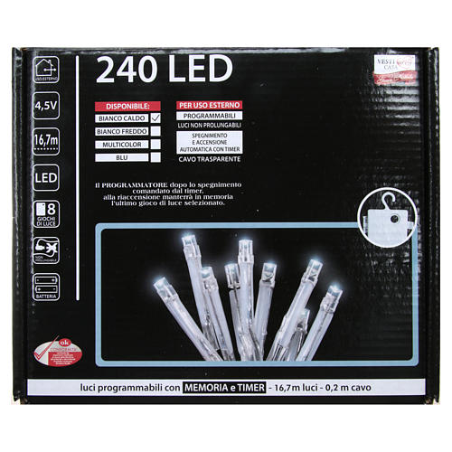 Cadena de luces de Navidad 240 LED blanco cálido programables con batería para exterior 4