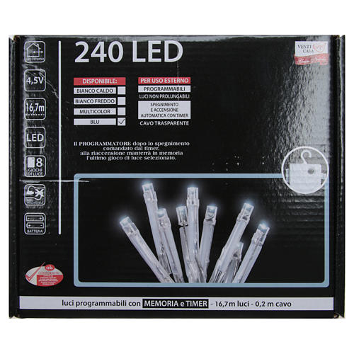 Christmas Lights, 240 blue LED, programmable for outdoors, battery powered 3