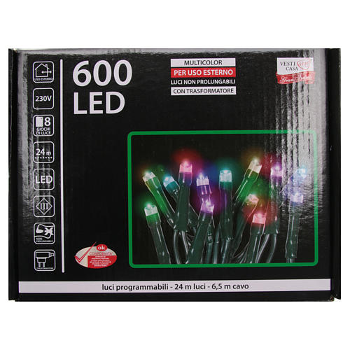 Christmas Lights, 600 multicoloured LED, programmable for outdoor use 4