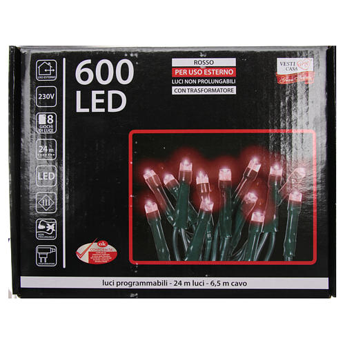 Éclairage Noël chaîne 600 LEDS rouges EXTÉRIEUR programmable 4