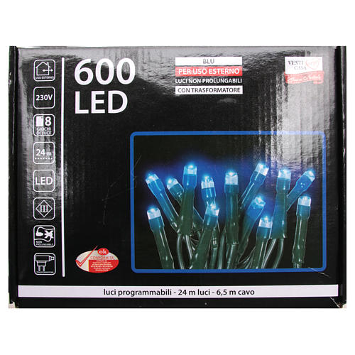Éclairage Noël chaîne 600 LEDS bleu EXTÉRIEUR programmable 4