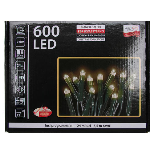 Éclairage Noël chaîne 600 LEDS blanc chaud EXTÉRIEUR programmable 4
