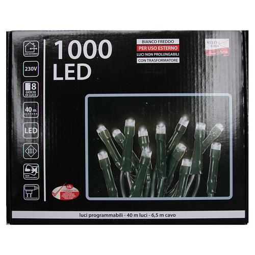 Christmas Lights, 1000 ice white LED, programmable for outdoor use 4