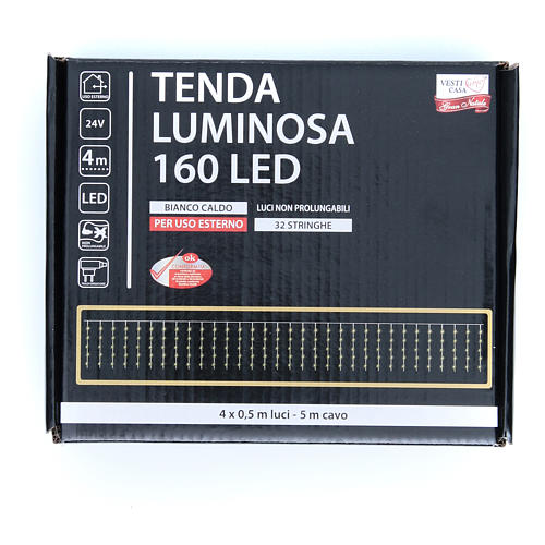 Cortina luminosa iluminação de Natal 160 Leds EXTERIOR branco quente 3