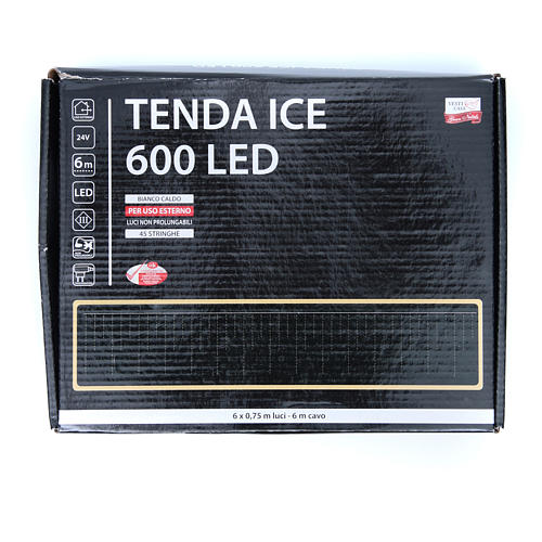 Luce natalizia tenda ICE 600 led bianco caldo ESTERNO 3