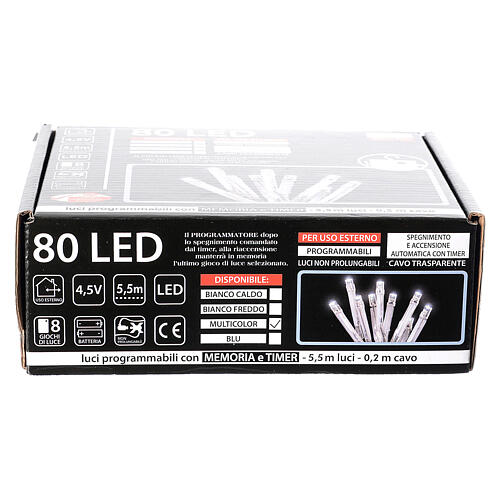 Chaîne lumières Noël 80 leds multicolores minuteur piles extérieur 4