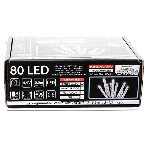 Cadena luces Navidad 80 led blanco cálido batería temporizador exterior 4