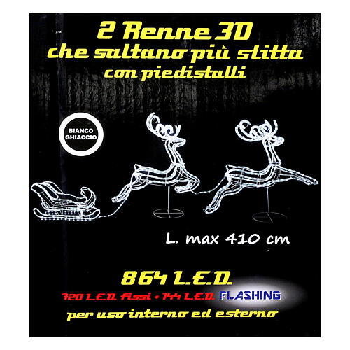Renas e trenó 3D 864 LEDs branco gelo interior exterior 6
