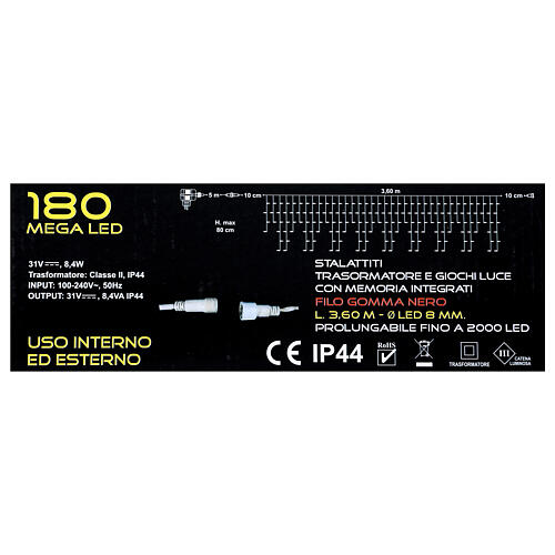 Świąteczne oświetlenie typu „stalaktyty” z 180 diodami LED w ciepłym kolorze białym 4