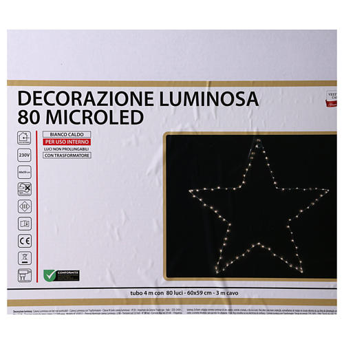 Decorazione Natalizia stella luminosa 80 LED gialloINTERNO corrente 60X60 cm 5