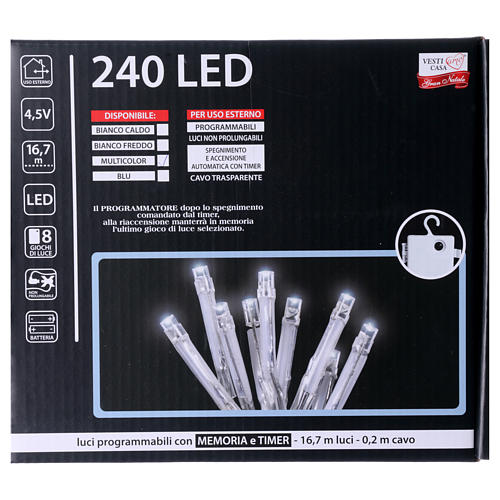 Pisca pisca de Natal 240 Leds multicolores memória e temporizador EXTERIOR pilhas 5