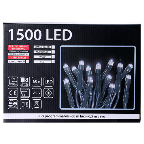 Christmas lights 1500 LEDs warm white programmable external and internal use electric power 5