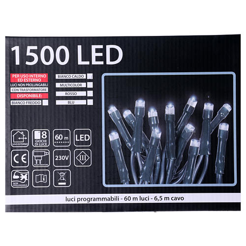 Christmas lights 1500 LEDS warm white programmable external and internal use electric power 5