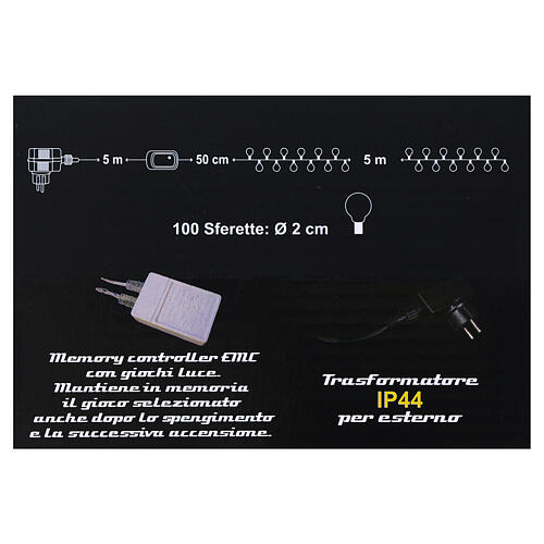 Łańcuch świetlny z 100 diodami LED multicolor i matowymi kulkami, do użytku wewnętrznego i zewnętrznego 3