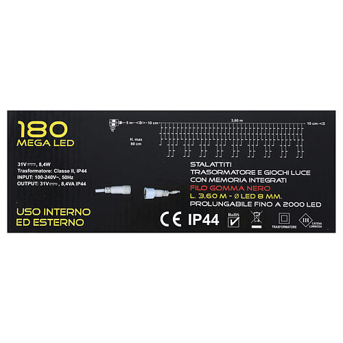 Świąteczne oświetlenie typu „stalaktyty” z 180 diodami LED w kolorze lodowej bieli, do użytku wewnętrznego i zewnętrznego 8