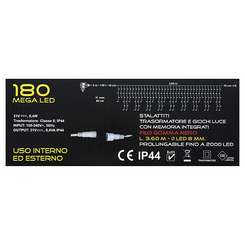 Świąteczne oświetlenie typu „stalaktyty” z 180 diodami LED w kolorze białym i niebieskim 5