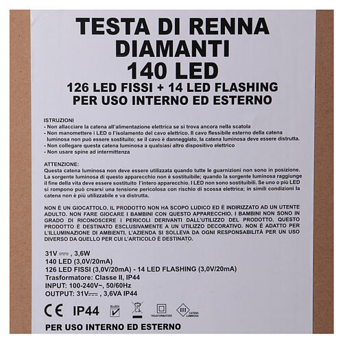 Luz cabeza de reno 140 LED h. 84 cm uso int ext blanco hielo 9