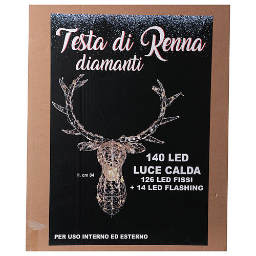 Decoração Luminosa Cabeça de Rena 140 Lâmpadas LED Branco Quente Interior/Exterior 84 cm 8