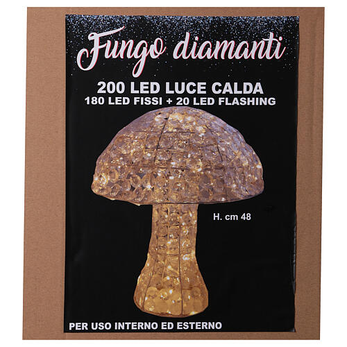 Mushroom illuminated with 200 LEDs, height 48 cm indoor outdoor use diamond warm white lights 5