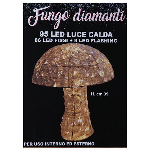 Enfeite luminoso cogumelo diamantes 95 Leds h 39 cm interior exterior branco frio 4