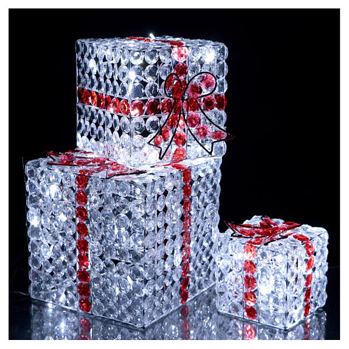 Luz paquetes regalo blanco hielo 120 led h 27/15/21 cm uso int ext 3