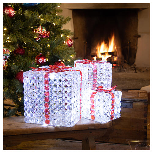 Lumières paquets cadeaux blanc glace 120 LED h 27/15/21 cm usage intérieur/extérieur 1