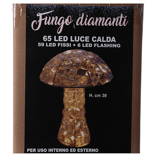 Enfeite luminoso cogumelo diamantes 65 Leds h 30 cm interior exterior branco frio 3
