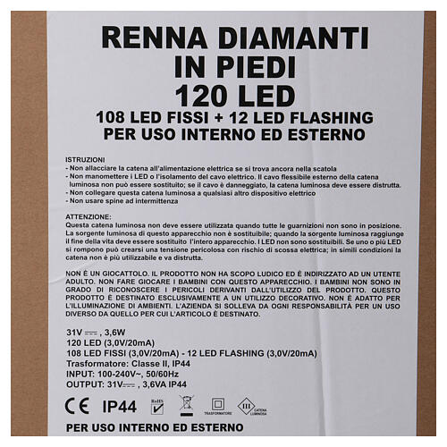 Rena Luminosa de Pé modelo "Diamantes" 120 Lâmpadas LED Branco Frio Interior/Exterior Altura 92 cm 6
