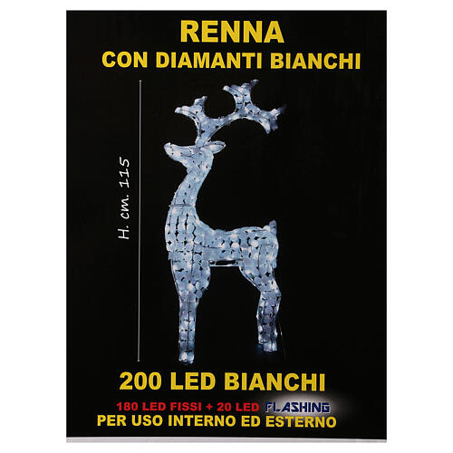 Christmas lights reindeer 200 LEDs, for indoor and outdoor use, ice-white h. 115 cm 3