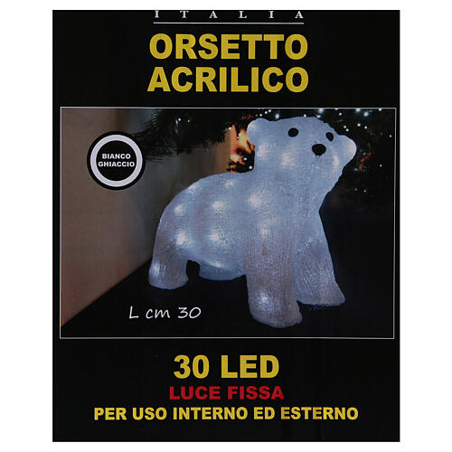 Luz navideña oso 30 led largo 30 cm uso int ext blanco hielo 4