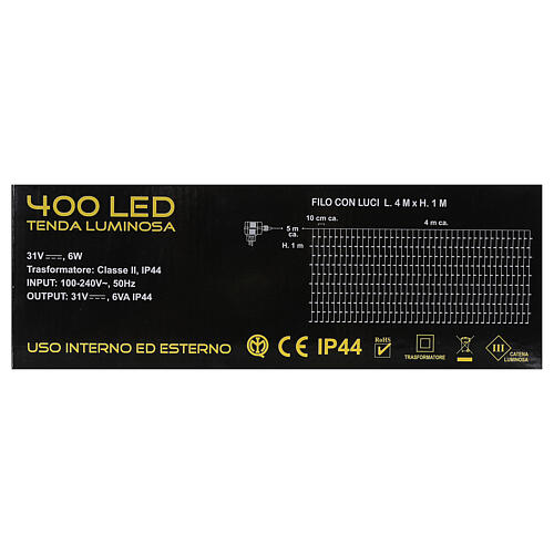 Rideau lumineux 400 LED usage int/ext blanc chaud et froid avec mémoire 6