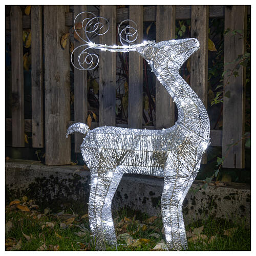 Reindeer-shaped decoration with 60 cold LED lights and silver glitter h.93 cm 1