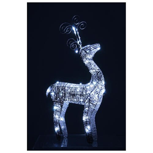 Reindeer-shaped decoration with 60 cold LED lights and silver glitter h.93 cm 2