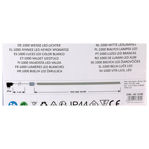 Świąteczne światełka z 1000 białymi diodami LED na zielonym przewodzie, do użytku wewnętrznego i zewnętrznego 3