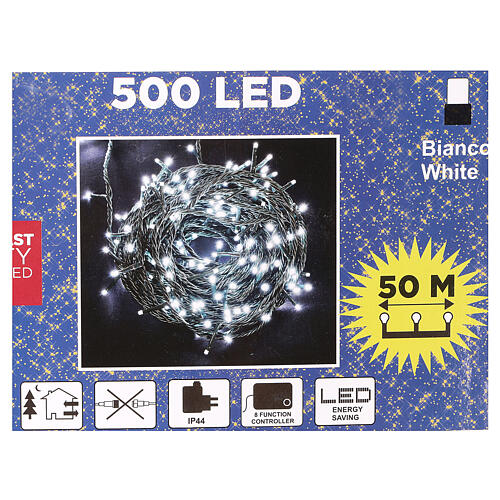 Luce Natale catena verde 500 Led bianchi luce fredda esterni interruttore 50 m 3