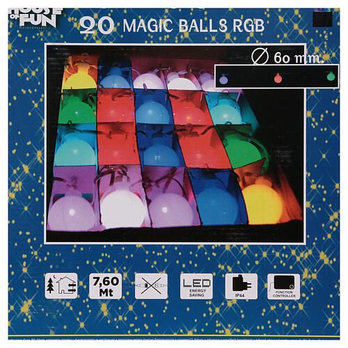 Guirlande de Noël 20 boules multicolores extérieur boîtier de commande 7,6 m 6