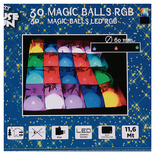 Guirlande de Noël 30 boules multicolores RGB extérieur boîtier de commande  11,6 m